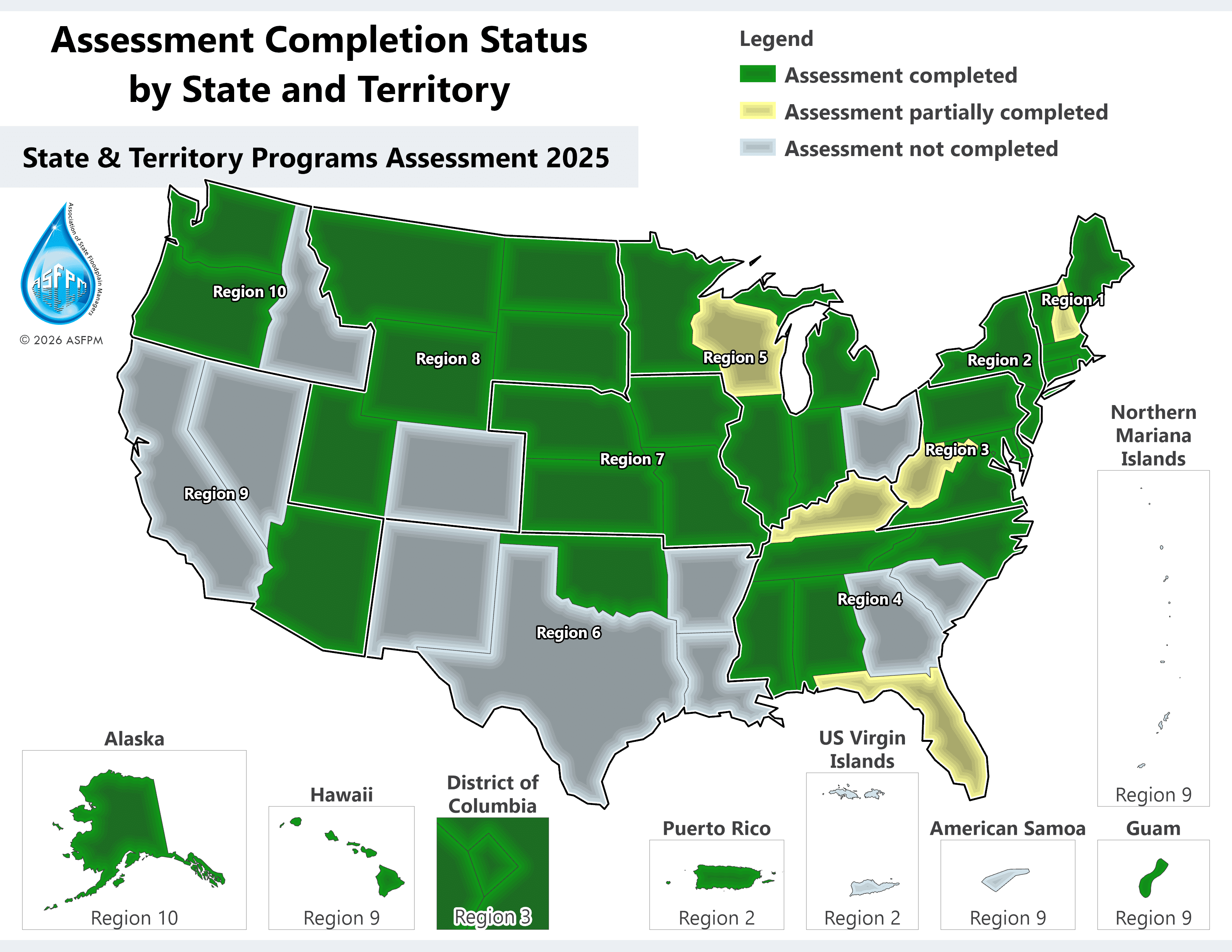 Map showing the completion status of the assessment by state and territory.