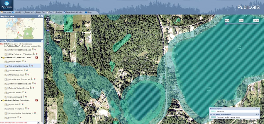 Image Courtesy of Pierce County’s Public GIS Mapping Application. Image modified by Bridget Faust (legend added).