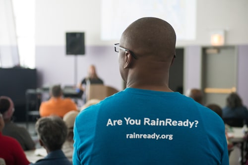 RainReady staff hold a public meeting on flooding. Image courtesy of the Center for Neighborhood Technology via the Flickr Creative Commons.