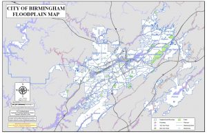 City of Birmingham, AL Floodplain Map. Map courtesy of Birmingham’s Department of Planning, Engineering & Permits Geographic Information System image
